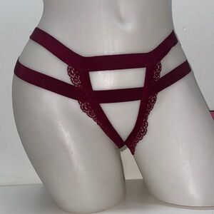 🔥Victoria's Secret Deep Red Lace Strappy Panty very sexy cheekini Sz M NWT
